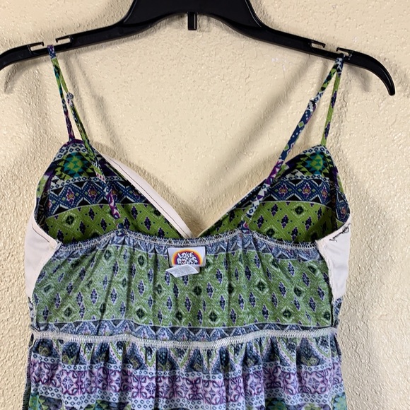 Love Rocks Knit Top Summer Blouse L Green Purple Tiered Removable Pads - Picture 11 of 13